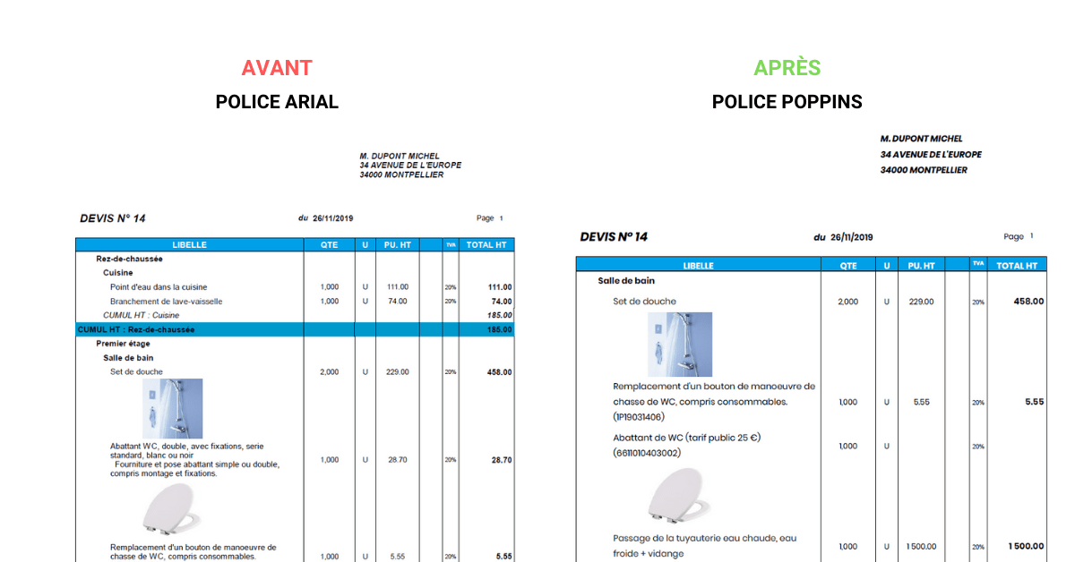 police ecriture mise en forme devis facture