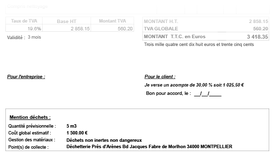 Mentions sur devis 