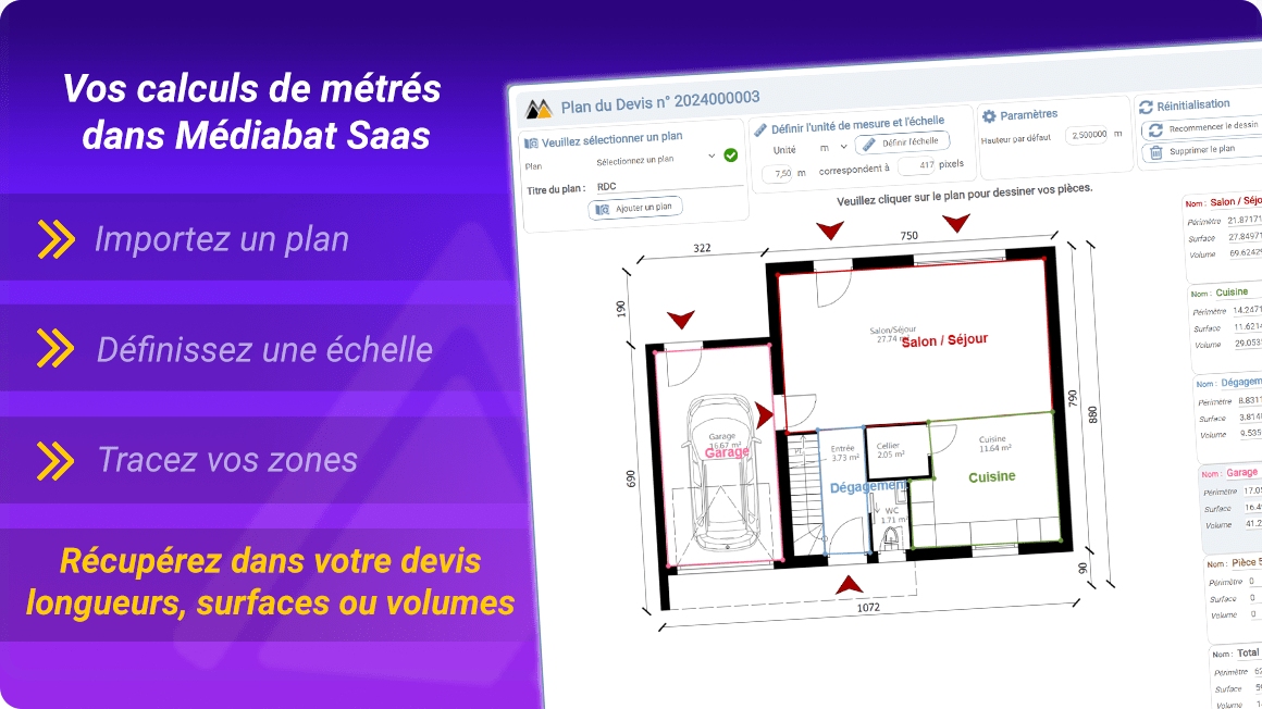 Logiciel de métré Scanplan intégré à Médiabat pour vos chiffrages