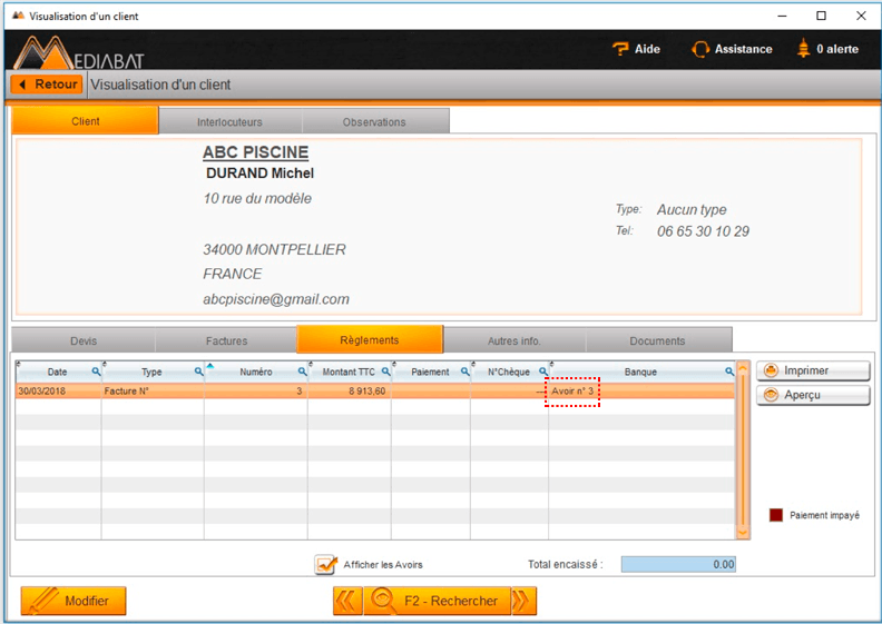Avoir dossier client