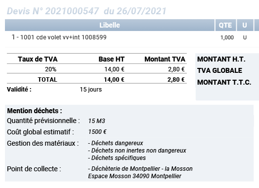 mentions dechets sur devis